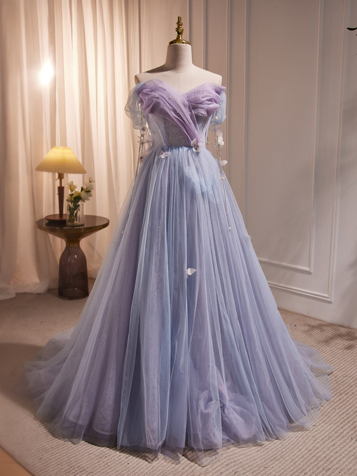 Bridesmaids Dress Pink, Long Purple Tulle Prom Dresses, Long Purple Tulle Formal Evening Dresses