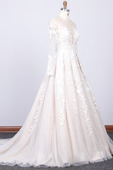 Wedding Dresses Online Shop, Long Sleeve Appliques Lace Tulle A-line Wedding Dress