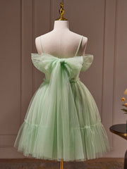 Prom Dresses Sleeves, Green Tulle Lace Short Prom Dress, Cute Homecoming Dress, Green Party Dress