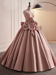 Bridesmaids Dress Affordable, Pink Strapless Satin Long Prom Dress, Beautiful A-Line Evening Dress