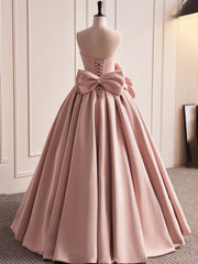 Bridesmaids Dresses Cheap, Pink Strapless Satin Long Prom Dress, Beautiful A-Line Evening Dress