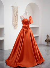 Party Dress Size 186, Spaghetti Straps Orange Satin Prom Formal Dress, A-Line Floor Length Evening Dress