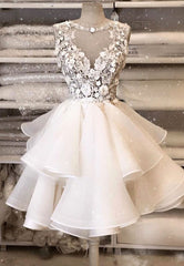 Party Dress Roman, White Lace Short Prom Dresses, A-Line Homecoming Dresses