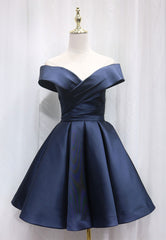 Prom Dresse Two Piece, A-Line Satin Off the Shoulder Short Prom Dress, Mini Evening Party Dress