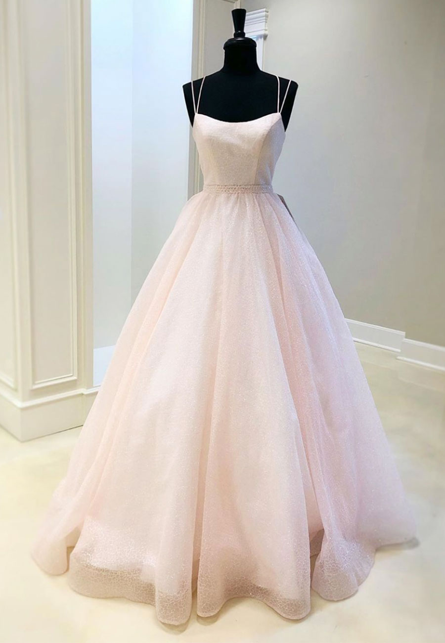 Bridesmaid Dress For Girls, Pink Tulle Long A-Line Prom Dresses, Pink Formal Graduation Dresses