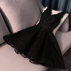Evening Dresses Gown, Lovely Black Lace V-neckline Short Homecoming Dress, Black Party Dress