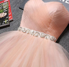 Evening Dress V Neck, Lovely Cute Pink Sweetheart Homecoming Dress with Belt, Short Prom Dress