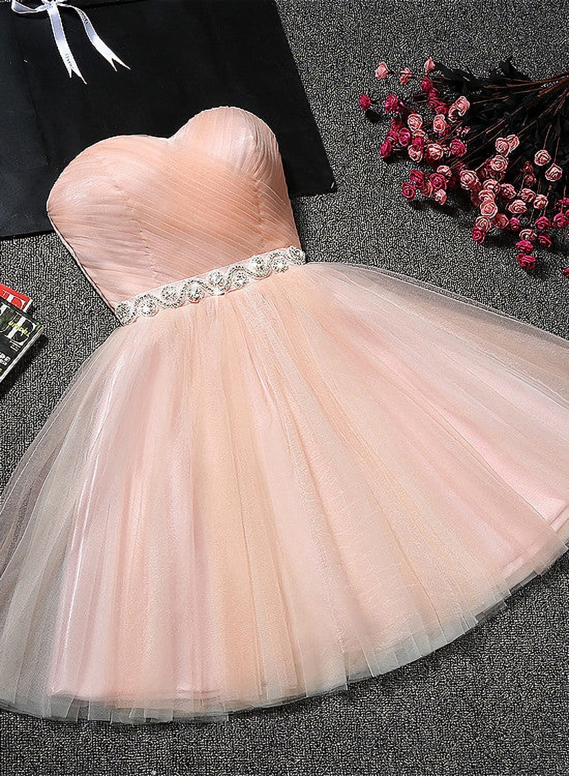 Evening Dress Classy, Lovely Cute Pink Sweetheart Homecoming Dress with Belt, Short Prom Dress