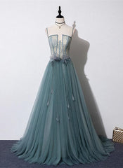 Bridesmaid Dresses With Sleeve, Lovely Green Tulle Lace Top Long Strapless Handmade Prom Dress,Tulle Evening Dress Party Dress