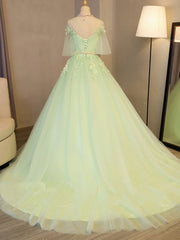 Homecoming Dress Modest, Lovely Green Tulle Long Formal Dress Party Dresses, Green Evening Gown Prom Dress