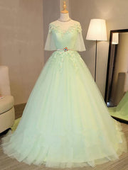 Homecoming Dresses Modest, Lovely Green Tulle Long Formal Dress Party Dresses, Green Evening Gown Prom Dress