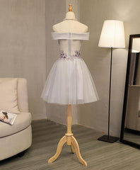 Homecomming Dresses With Sleeves, Lovely Light Grey Homecoming Dress , Tulle Short Party Dress