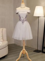 Homecoming Dress With Sleeves, Lovely Light Grey Homecoming Dress , Tulle Short Party Dress