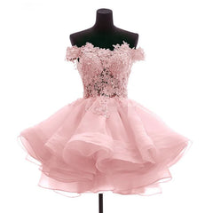 Prom Dresses Online, Lovely Off Shoulder Organza and Lace Sweetheart Prom Dress, Homecoming Dresses