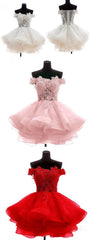 Prom Dresses For Teens, Lovely Off Shoulder Organza and Lace Sweetheart Prom Dress, Homecoming Dresses