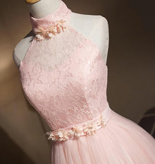 Bridesmaid Dresses Shops, Lovely Pink Halter Tulle Flowers Short Prom Dress Homecoming Dress, Pink Graduation Dresses Party Dresses