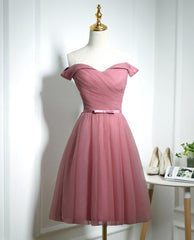 Evening Dress For Weddings, Lovely Pink Off Shoulder Knee Length Party Dress, Pink Prom Dress