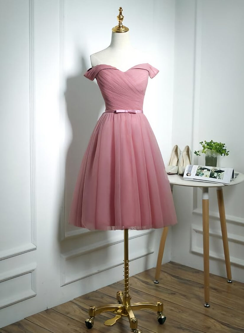 Evening Dress For Party, Lovely Pink Off Shoulder Knee Length Party Dress, Pink Prom Dress