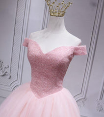 Bridesmaids Dress Websites, Lovely Pink Off Shoulder Style Princess Tulle Homecoming Dress, Pink Prom Dress Party Dress