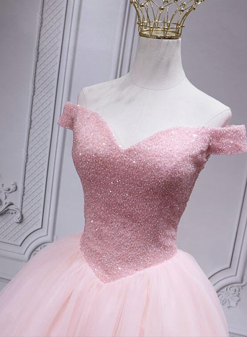Bridesmaid Dresses 3 12 Length, Lovely Pink Off Shoulder Style Princess Tulle Homecoming Dress, Pink Prom Dress Party Dress