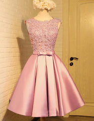 Homecomeing Dresses Blue, Lovely Pink Satin and Lace Homecoming Dress, Lovely Formal Dress