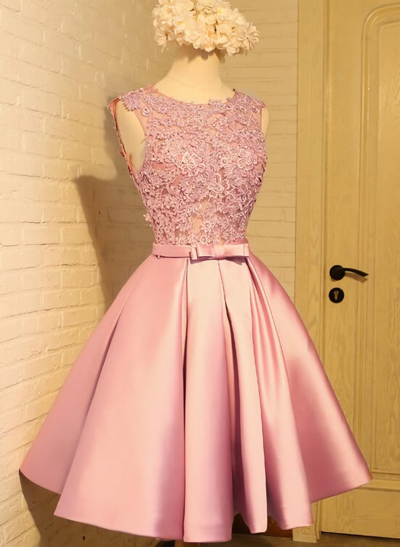 Homecoming Dresses With Tulle, Lovely Pink Satin and Lace Homecoming Dress, Lovely Formal Dress
