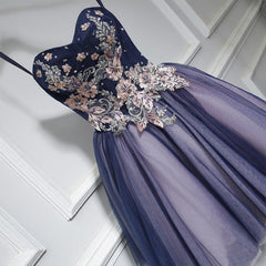 Evening Dresses Mermaid, Lovely Purple-Blue Knee Length Flowers Sweetheart Homecoming Dress, Short Prom Dress