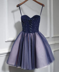 Evening Dress Short, Lovely Purple-Blue Knee Length Flowers Sweetheart Homecoming Dress, Short Prom Dress