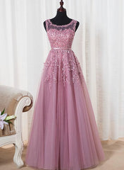 Evening Dresses Suits, Lovely Round Neckline Tulle Long Prom Dress, Cute A-line Formal Dress