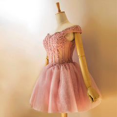Prom Dress Website, Lovely Tulle Light Pink-Purple Mini Party Dress, Lovely Off Shoulder Lace-up Homecoming Dress
