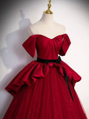 Formal Dressing For Ladies, Burgundy Sweetheart Neck Formal Dress, A-Line Tulle Floor Length Prom Dress