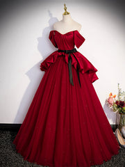 Formal Dresses Nearby, Burgundy Sweetheart Neck Formal Dress, A-Line Tulle Floor Length Prom Dress