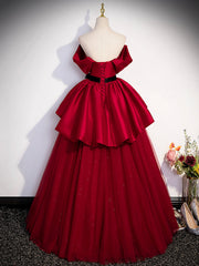 Formal Dress Prom, Burgundy Sweetheart Neck Formal Dress, A-Line Tulle Floor Length Prom Dress