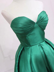 Prom Dresses Piece, Green Satin High Low Party Dresses, Strapless Green Homecoming Dresses