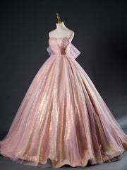 Bridesmaid Dresses Dark Green, Pink Tulle Sequins Long Prom Dress, Beautiful A-Line Formal Dress Sweet 16 Dress