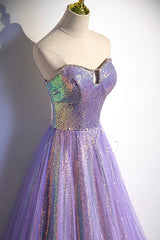 Bridesmaids Dress Modest, Purple Strapless Sequins Floor Length Prom Dress, A-Line Formal Dress