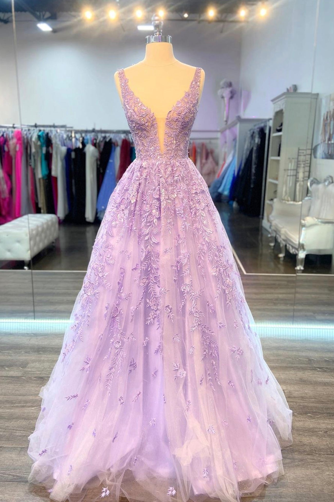 Wedding Pictures, Purple V-Neck Lace Long Prom Dress, Purple A-Line Formal Evening Dress