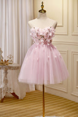 Bridesmaid Dresses Peach, Pink Tulle Short Prom Dress, Pink A-Line Strapless Homecoming Dress