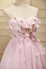 Bridesmaid Dress Blushing Pink, Pink Tulle Short Prom Dress, Pink A-Line Strapless Homecoming Dress