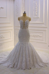 Wedding Dresses Summer, Luxurious 3D Lace Applique High Neck Tulle Mermaid Wedding Dress