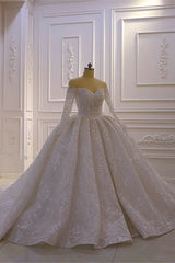 Wedding Dress Price, Luxurious Ball Gown Long Sleevess 3D Lace Sweetheart Long Wedding Dresses