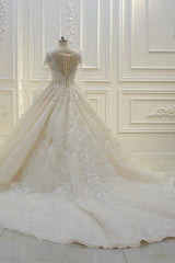 Wedding Dress Online Shopping, Luxurious Ball Gown Long Sleevess Lace Applqiues Beadings Wedding Dress