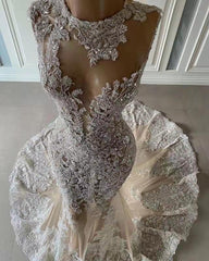 Wedding Dressing Gown, Luxurious Mermaid Lace Appliques Wedding Dress Sheer Skirt