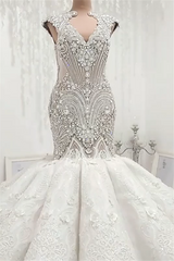 Wedding Dresses Under 303, Luxurious Sleeveless Appliques Rhinestones Mermaid Wedding Bridal Gowns