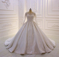 Wedding Dresses Outlet, Luxurious White Long Sleevess Appliques Beadings Wedding Dress