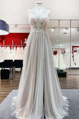 Wedding Dress Online Shops, Luxury Long A-line V-neck Tulle Open Back Lace Wedding Dress