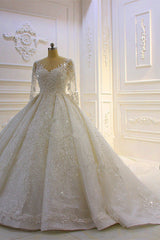 Wedding Dresses Styles, Luxury Long Ball Gown Lace Appliques Wedding Dress with Sleeves