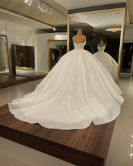 Wedding Dress For Short Brides, Luxury Long Ball Gown Sweetheart Glitter Wedding Dress