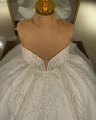 Wedding Dresses For Short Brides, Luxury Long Ball Gown Sweetheart Glitter Wedding Dress