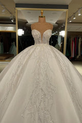 Wedding Dresses For Shorter Brides, Luxury Long Ball Gown Sweetheart Glitter Wedding Dress